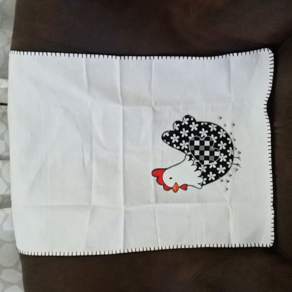 Chicken Cotton Tea Towel Crochet Edge